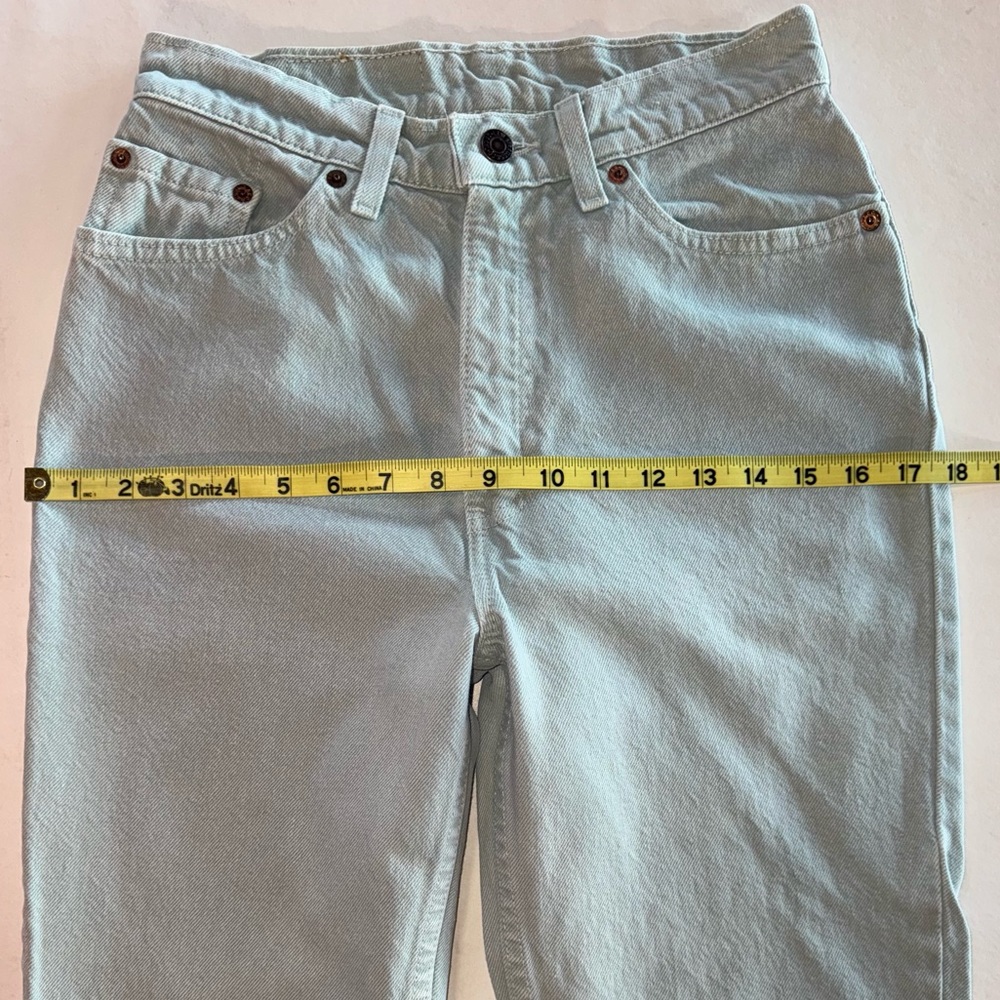 ‘93 Vintage LEVI’s 512 Slim Fit High-Rise Tapered Leg Green Jeans (W25/26 L31) - Picture 9 of 17